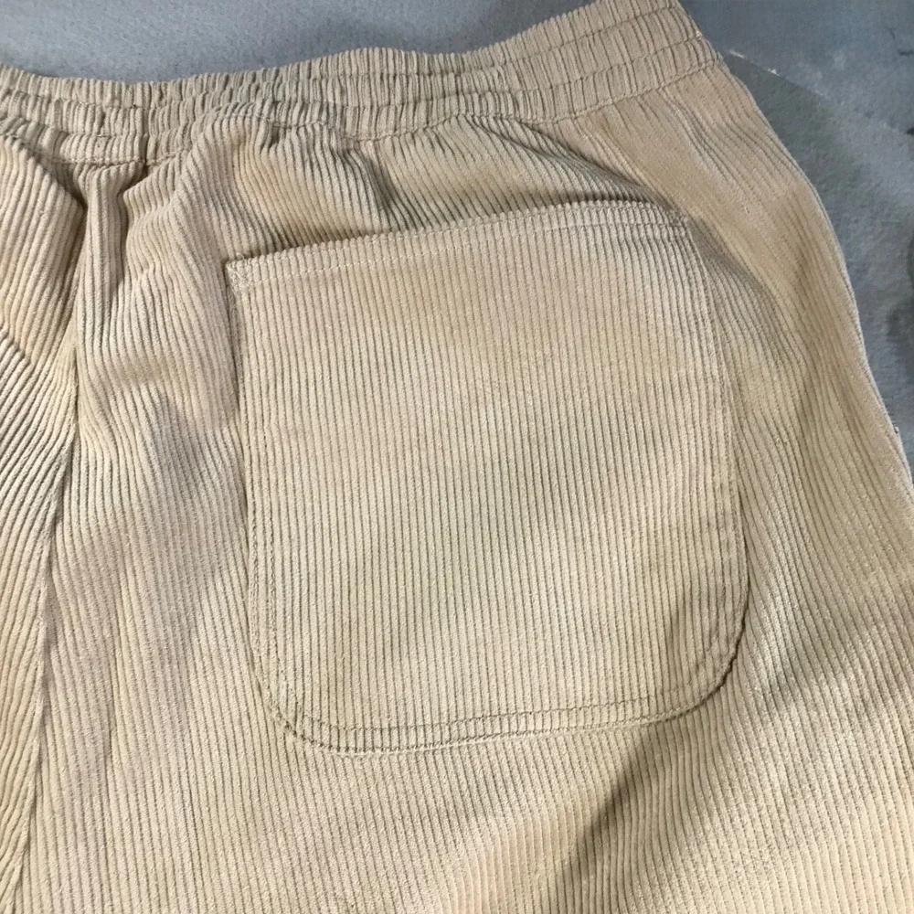 ASOS DESIGN Mens Corduroy Drawstring Pants Tan Beige Straight Leg Pockets L/XL